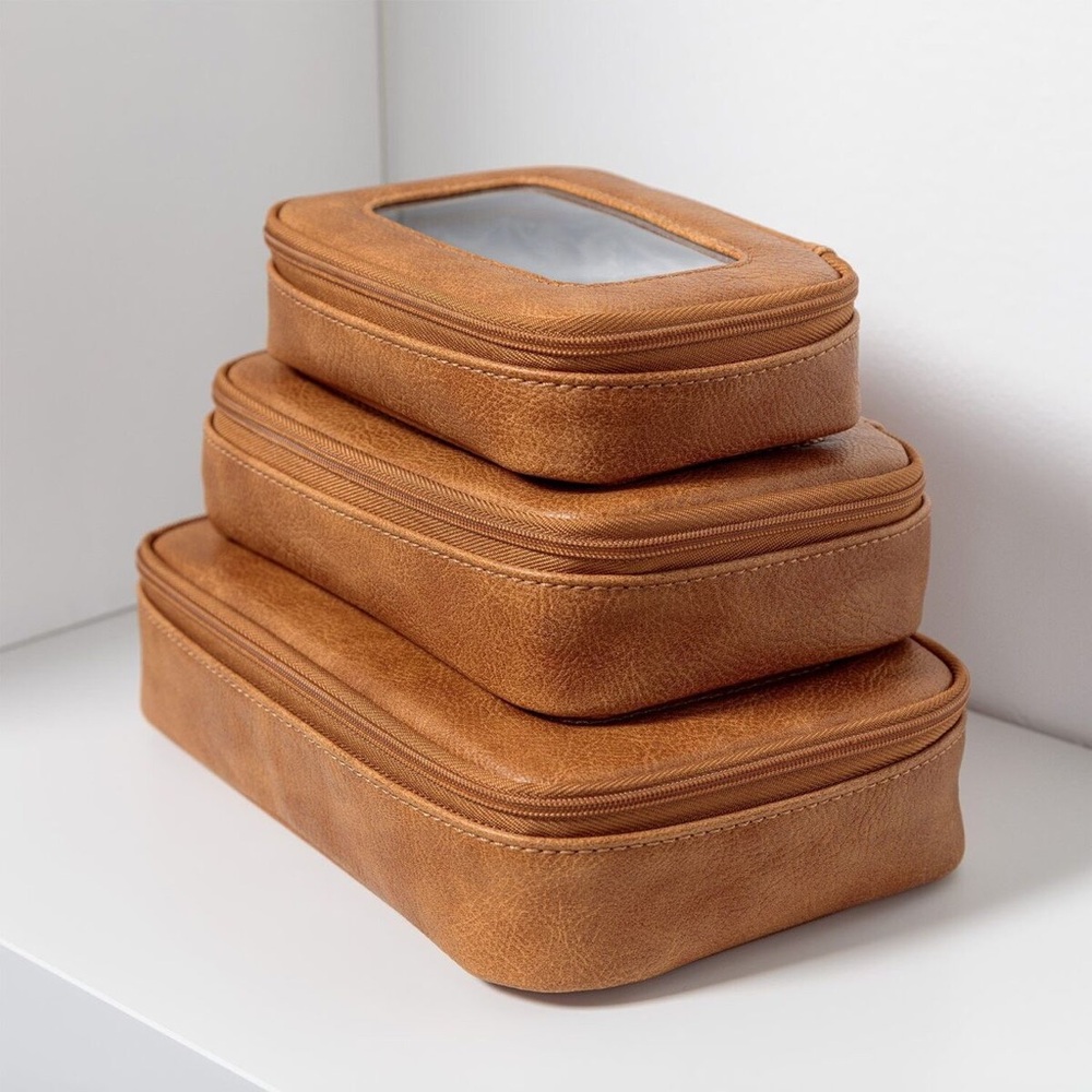 Set of Three Tan Travel Pouches